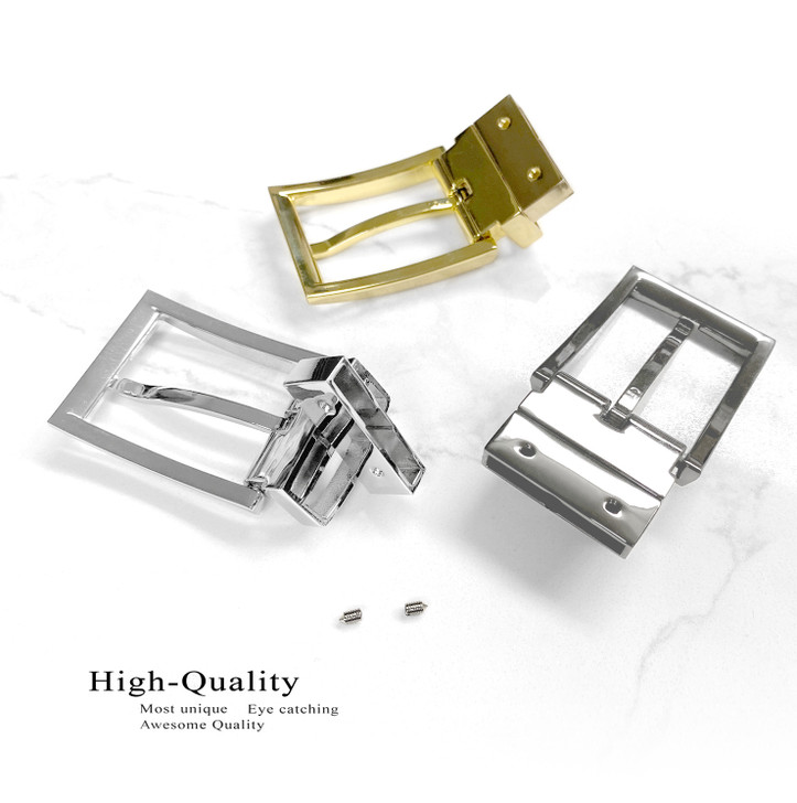 A505S GP Hand Polished Reversible Belt Buckle Fits 1-3/8"(35mm) Wide Belt Strap (Gold Plated)