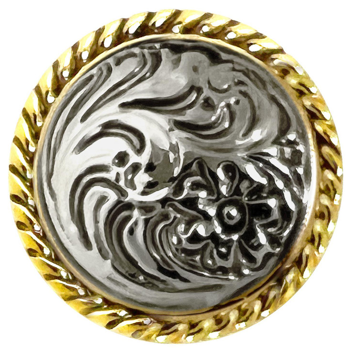 LL3305 SRTPGP 1/2" Antique Gold Western Floral Engraved Rope Edge Concho Screwback