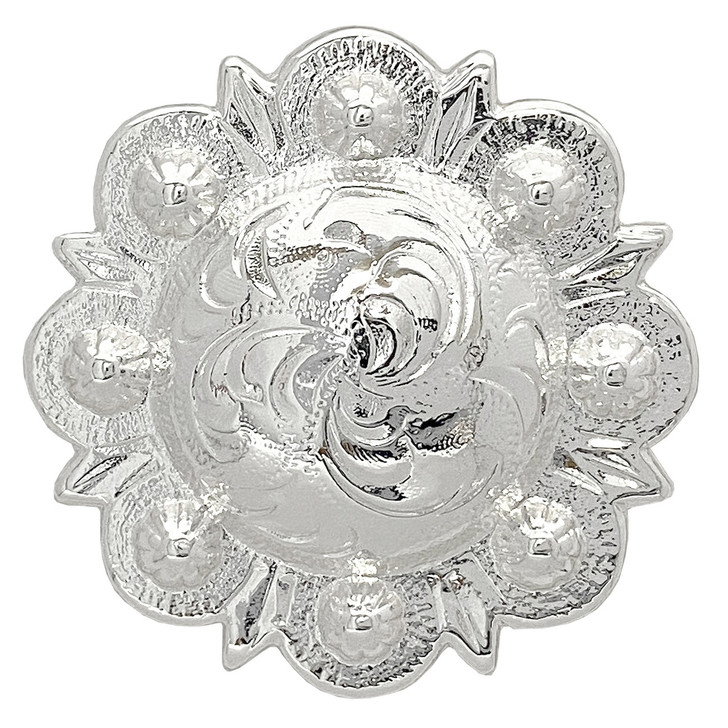 BS9163-3 SP 1-3/4" Bright Silver Western Floral Engraved Berry Concho Screwback