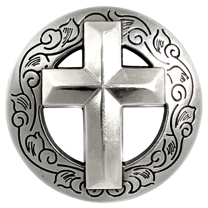 BS9270 SRTP 1-1/8" Antique Silver Western Engraved Cross Concho Screwback