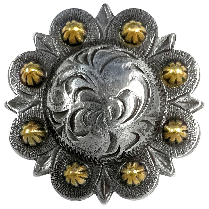 BS9162F-1 SRTPGP 1" Antique Silver &  Gold Berry Flat Back Concho