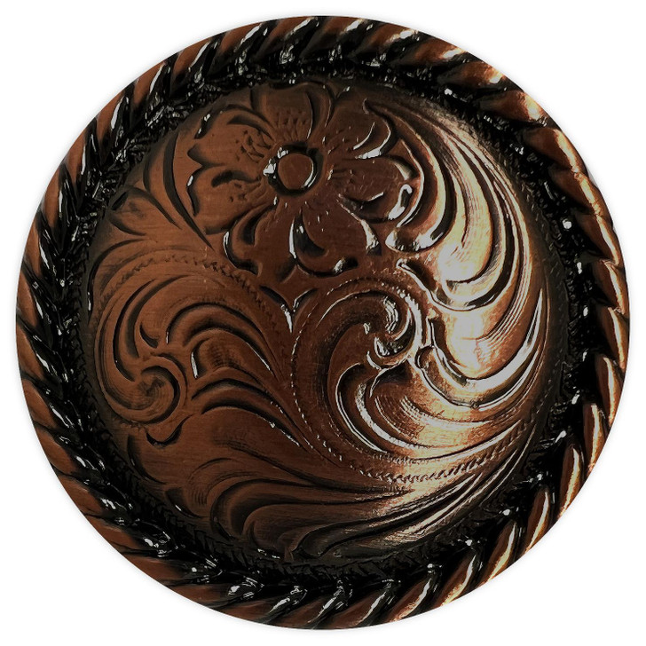 F9819-3 SCVRB  1" Dark Copper Western Floral Rope Edge Engraved Concho Screwback