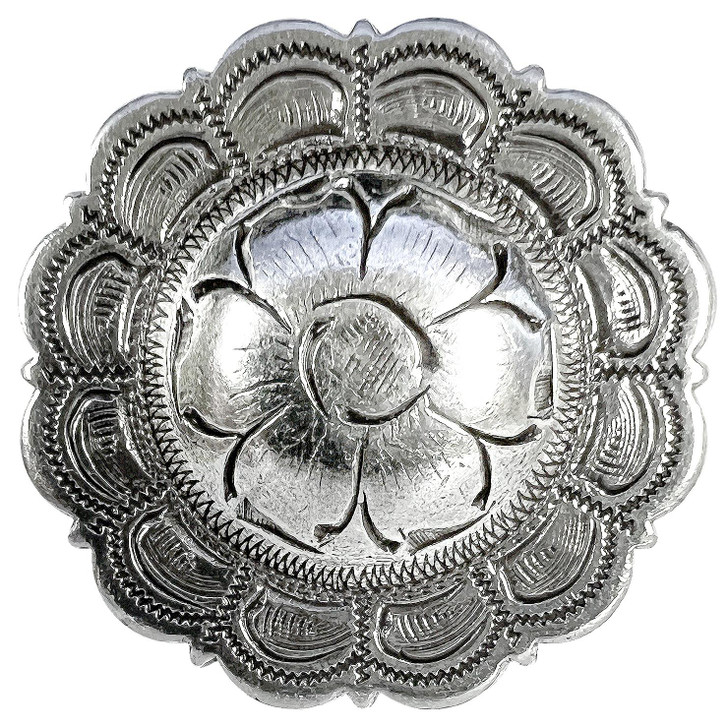BS9305-3 LASRP 1-1/2" Antique Flower Scalloped Edge Engraved Concho Screw back