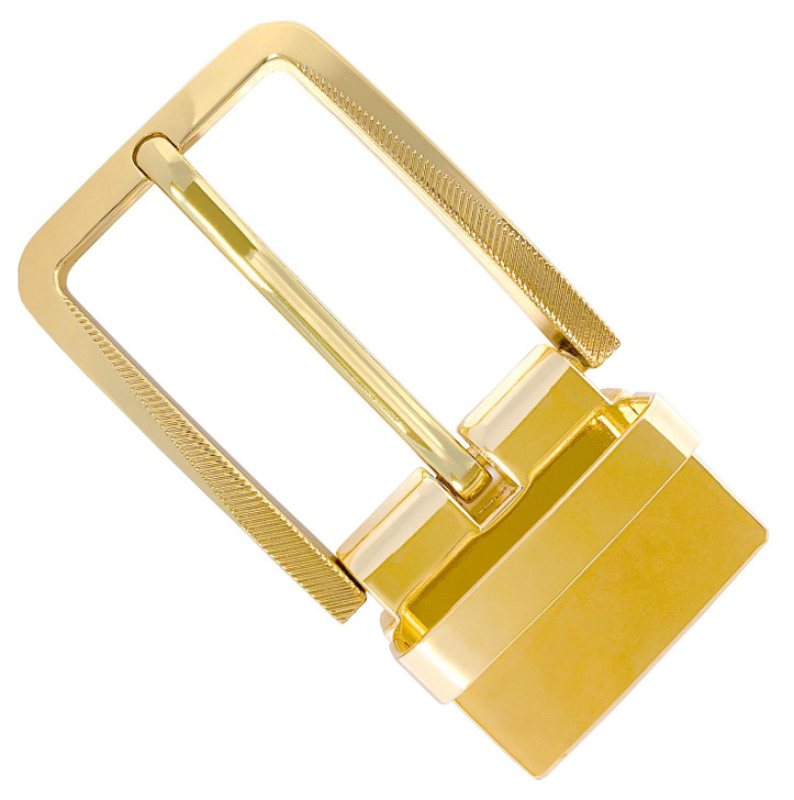 Z35289R-Clamp GP Engraved Polished Clamp Belt Buckle Fits 1-3/8"(35mm) Wide Belt Strap (Gold Plated)