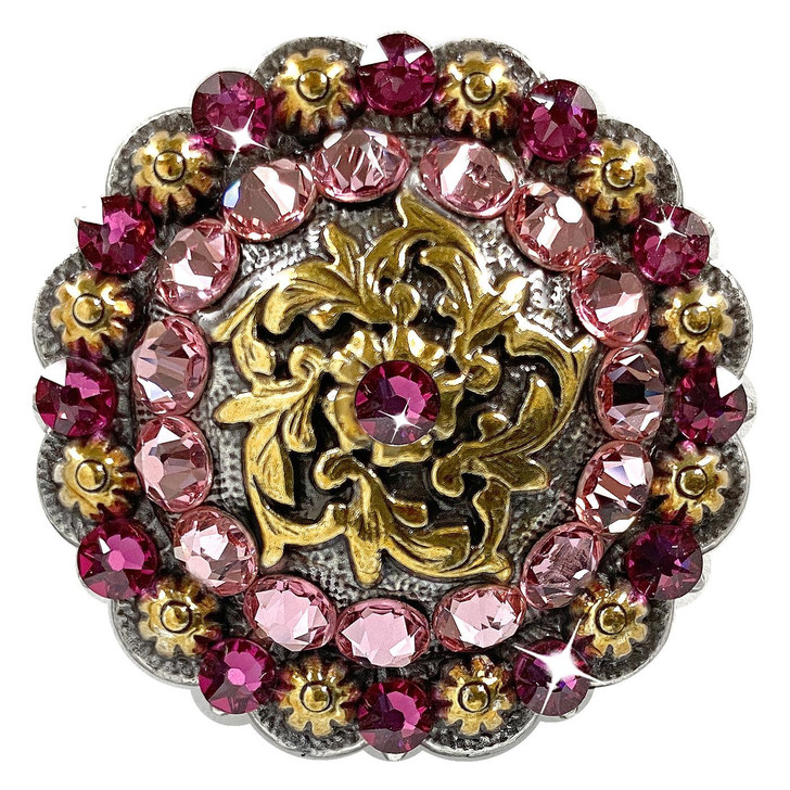 Fuchsia-Lt Rose Coloma Antique Gold Rhinestone Crystal Concho