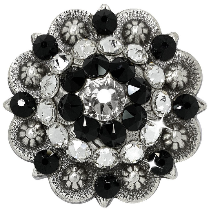 Jet-Crystal Clear Antique Silver Berry Rhinestone Crystal Concho Designed and assembled in the U.S