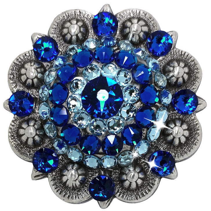Capri Blue-Aqua Antique Silver Berry Rhinestone Crystal Concho Designed and assembled in the U.S
