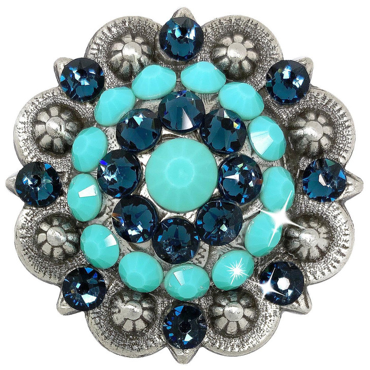 Turquoise-Montana Antique Silver Berry Rhinestone Crystal Concho Designed and assembled in the U.S