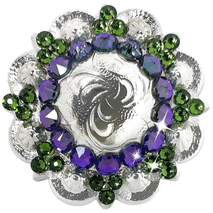 Fern-Green-Heliotrope Bright Silver Berry Rhinestone Crystal Concho Designed and assembled in the U.S