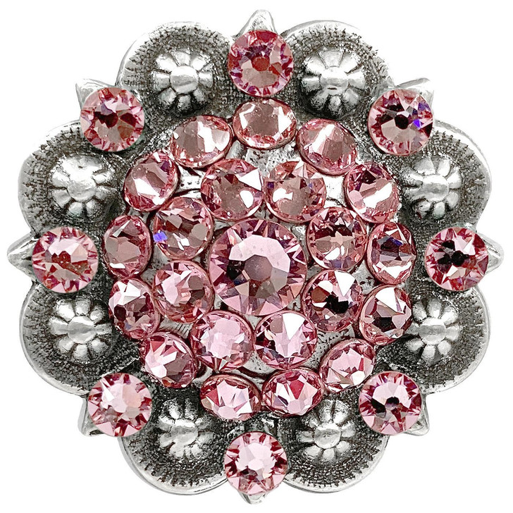 Lt Rose Antique Silver Berry Rhinestone Crystal Concho Designed and assembled in the U.S