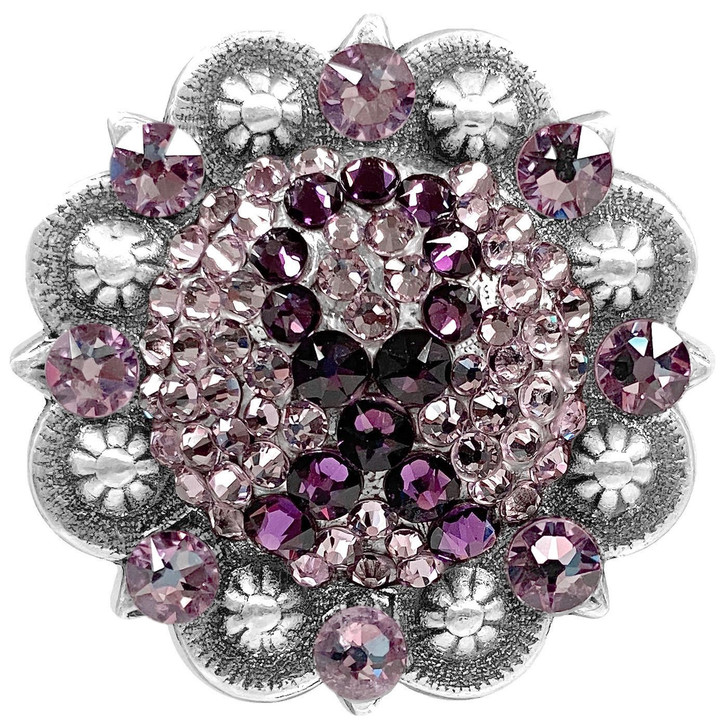 Ribbon-Amethyst-Lt Amethyst Antique Silver Berry Rhinestone Crystal Concho Designed and assembled in the U.S