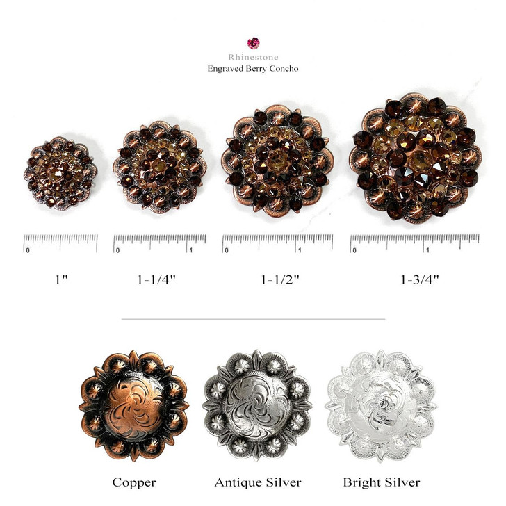 Ruby-Crystal-Rose Bright Silver Berry Rhinestone Crystal Concho Designed and assembled in the U.S