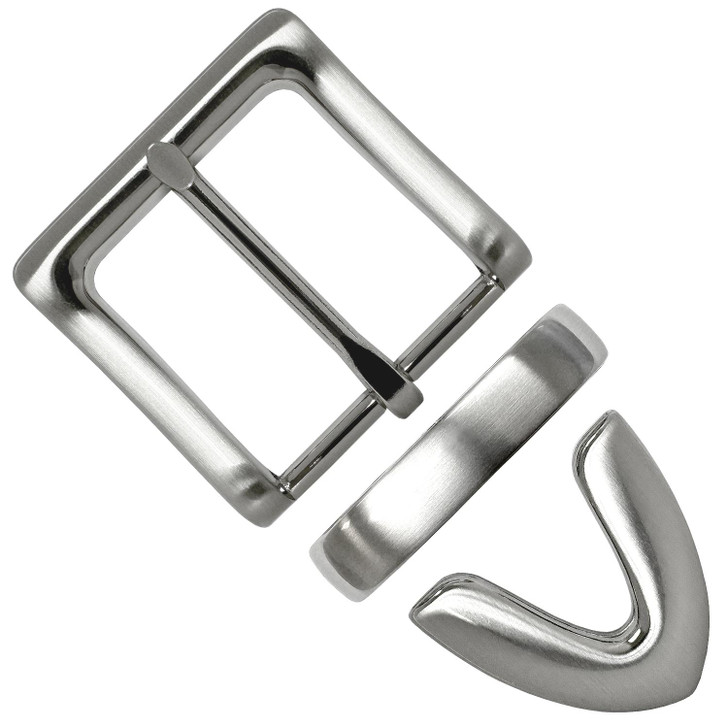 BS8653 NB Hand Polished Smooth Finish Belt Buckle Set Fits 1-1/2"(38mm) Wide Belt (Nickel Brushed)