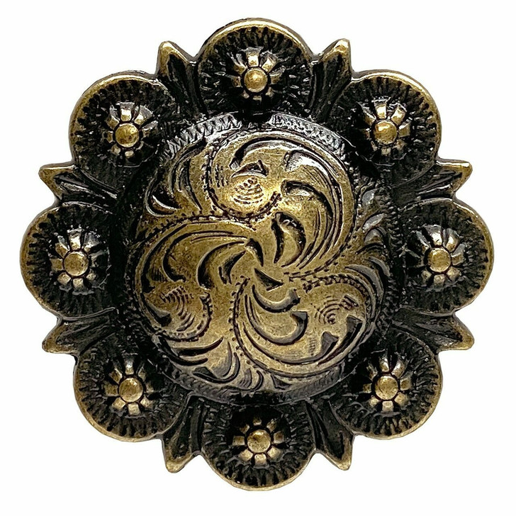 BS9163 OEB Antique Brass Western Floral Engraved Berry Concho Screwback