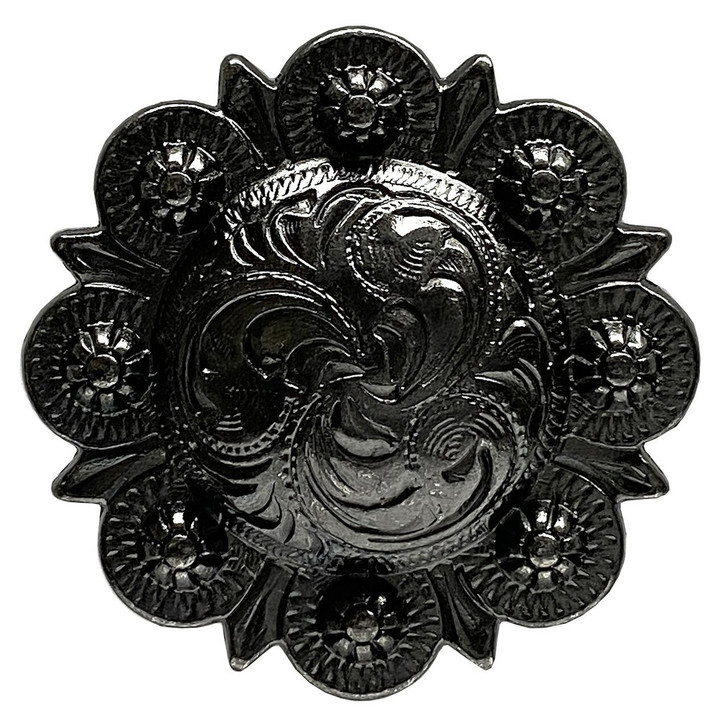 BS9163 GUN  Antique Gunmetal Western Floral Engraved Berry Concho Screwback