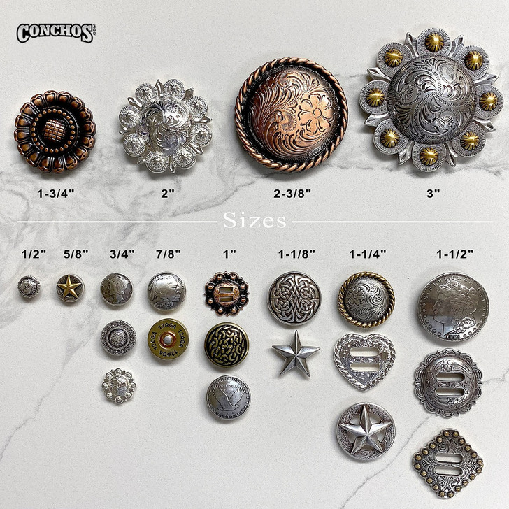 BS9163 GUN  Antique Gunmetal Western Floral Engraved Berry Concho Screwback