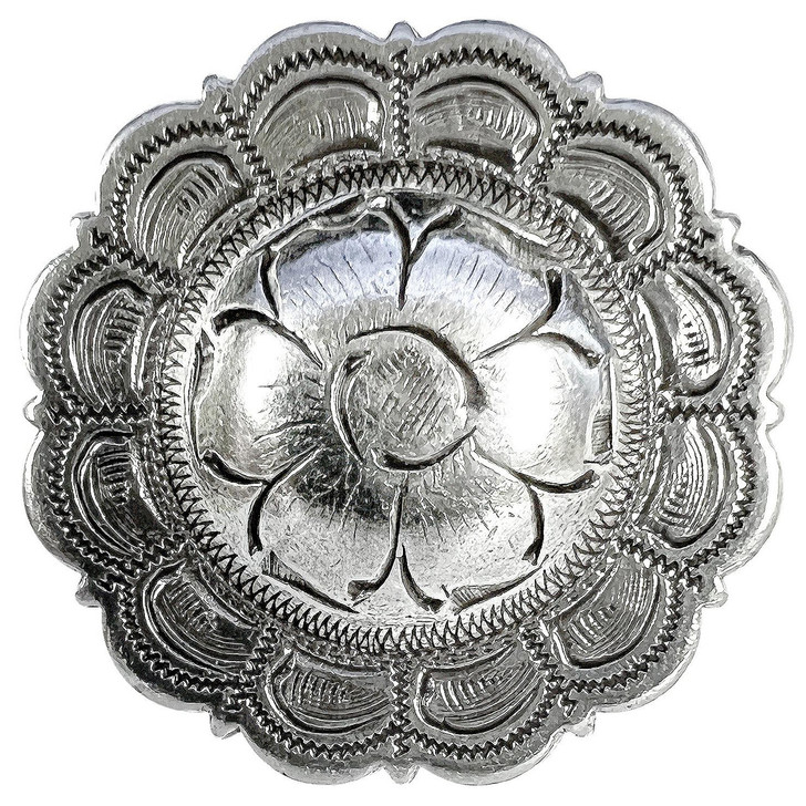 BS9305 LASRP Antique Flower Scalloped Edge Engraved Concho Screw back