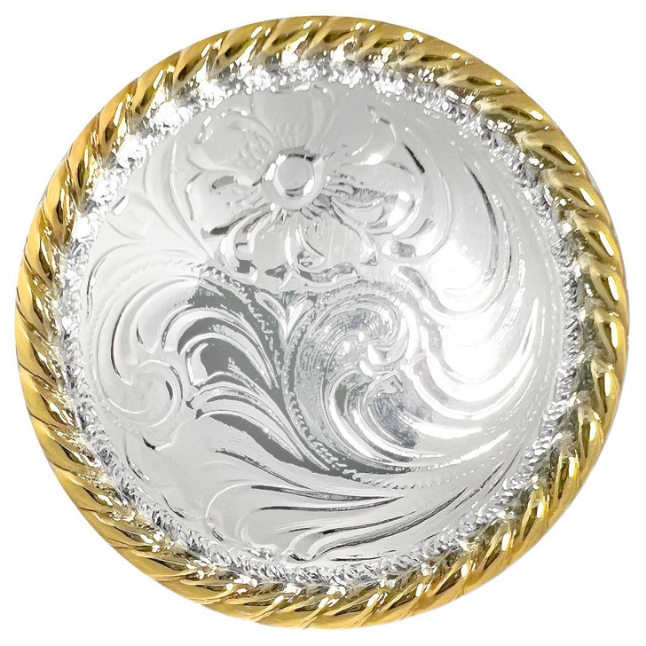 F9819 SPGP Bright Gold Western Floral Rope Edge Engraved Concho Screwback
