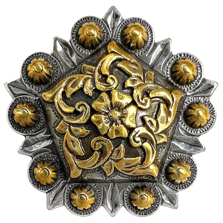FA4855 ASAG Antique Gold Western Floral Coloma Engraved Pentagon Concho Screwback
