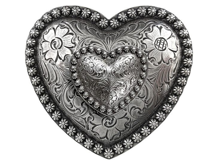 Western Antique Double Heart Berry Floral Engraved Belt Buckle