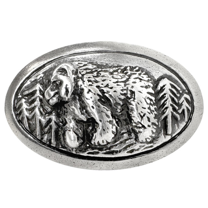 BM2209 LASRP Antique Silver Engraved Wild Bruin Bear Oval Concho Rivet Back (DR)