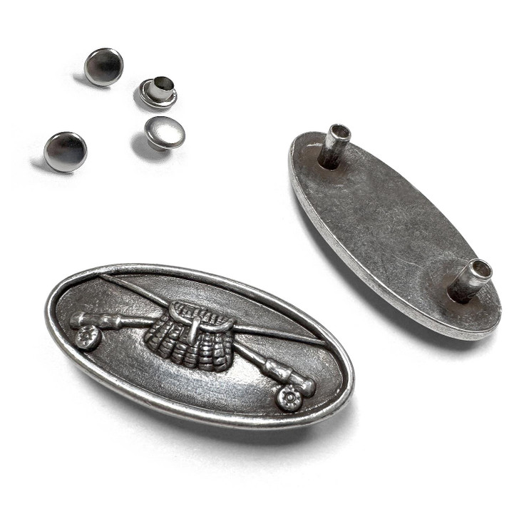 BM2221 LASRP Antique Silver Engraved Fisherman's Gears Oval Concho Rivet Back (DR)
