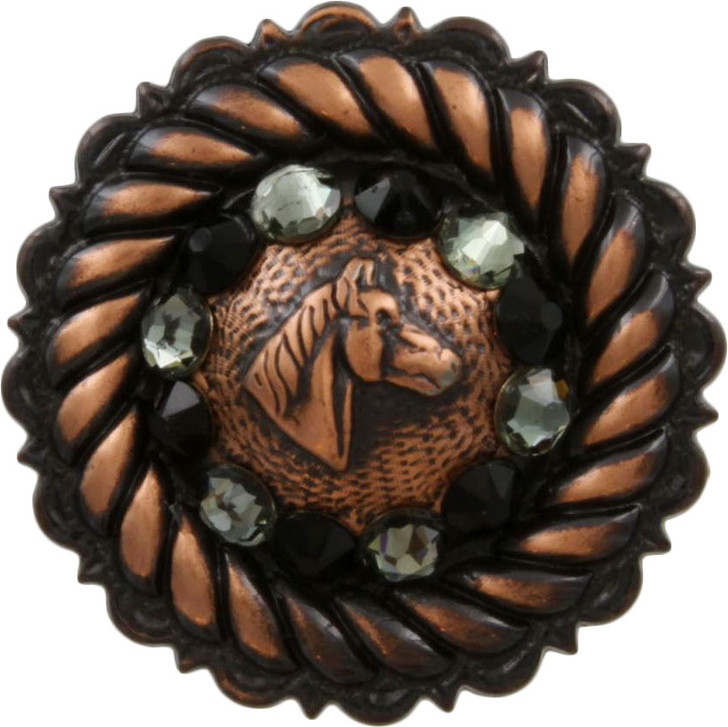 Black Diamond & Jet Copper Horse Head Rhinestone Concho