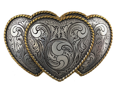 Western Sterling Silver & Gold Triple Hearts Ladies Cowgirl  display picture 2
