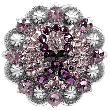 BS9188 Coloma Antique Silver Berry Rhinestone Concho With Chicago Screws - 1.5 Inch Crystal Concho For Belts, Hats, Bags