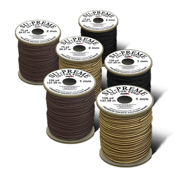 Su-Preme Waxed Cotton Cord - 1mm (.39 inch) or 2mm (.078 inch) thickness