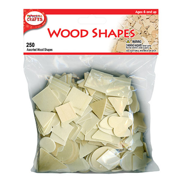 Cut Wooden Shapes - 250 Unfinished Assorted Craft and Hobby Shapes