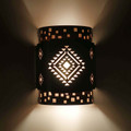WL78 Artesia Southwestern Wall Sconce with step edge Southwest Diamond design step front tier - Night View