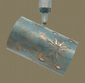 TH41 Southwestern track light with Sun design in patina copper finish with silver mica liner