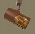 TH55 Southwestern Track Light with Petroglyph Ram design in Red Rust with Amber Mica liner