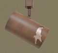 TH38 Western Track Lighting with Leaning Cowboy design in Nature Brown finish with Silver Mica liner