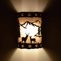 WL401 Jackson Rustic Wall Sconce with D6 Deer design - night view