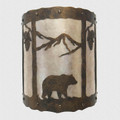 WL404 Aspen Rustic Wall Light with B6 Bear Design in Statuary Bronze Finish and  silver mica Liner - Rivets accent - 12 inches Tall