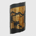 WL403 Ashton Rustic Wall Light with M2 Moose Design in flat black and amber mica liner - 17 inches Tall - right corner up