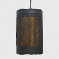WL409 Ouray rustic pendant with Mesh design in flat black finish and dark bronze accent bands with Amber mica liner -  12 inch tall Size      Please call to order