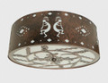 CL31 Southwestern style ceiling light with kokopelli design in antique copper finish with kokopelli and geckos bottom design - white side liner and white bottom liner.