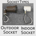 Comparison of outdoor and indoor style sockets. Outdoor sockets are waterproof and point down only. We use premium ceramic sockets, never plastic which do not last.