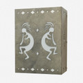 WL220 Rectangular Southwestern wall light with kokopelli design in antique nickel finish and white liner- 11 inch tall size