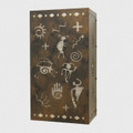 WL220 Rectangular Southwestern wall light with petroglyphs design in Statuary Bronze finish and silver mica liner- 16 inch tall size