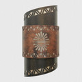 WL190 Pagosa Southwestern two tier twist wall sconce with Medallion Design - Front tier in Antique Copper Finish - Top and Bottom Tiers in Dark Bronze Finish with Silver Mica liner - 18 inches Tall Size