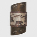 WL331 rustic wall sconce with B4 Bear design in Statuary Bronze and Silver Mica Liner- Right corner up- 18" tall