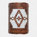 WL328 Southwestern wall light with 106 Aztec Design in Mottled Copper finish with White liner- 12" Tall Size