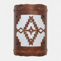 WL328 Southwestern wall light with 106 Aztec Design in Mottled Copper finish with White liner- 12 inch Tall Size