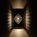 WL100A Sandia Southwestern Lighting  Wall sconce with 121 SW Diamond design Night View - 12 inch tall size