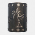 WL700-1 Nautical & Beach style Light with Palm Tree design with shells trim in Dark Bronze Finish and silver mica liner. 11 inches tall