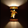 WL714 coastal style light fixture with NA24 Turtle Design - night view with amber mica liner
